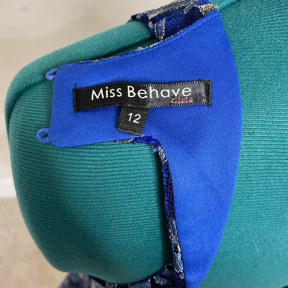 Miss Behave Girls Blue Velvet Dress - Picture 8 of 8
